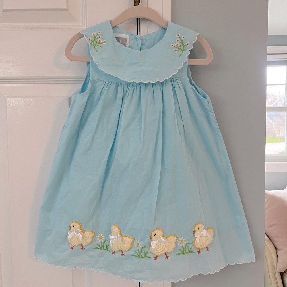 Lil Cactus Light Blue Fuzzy Chick and Flowers Collared Dress